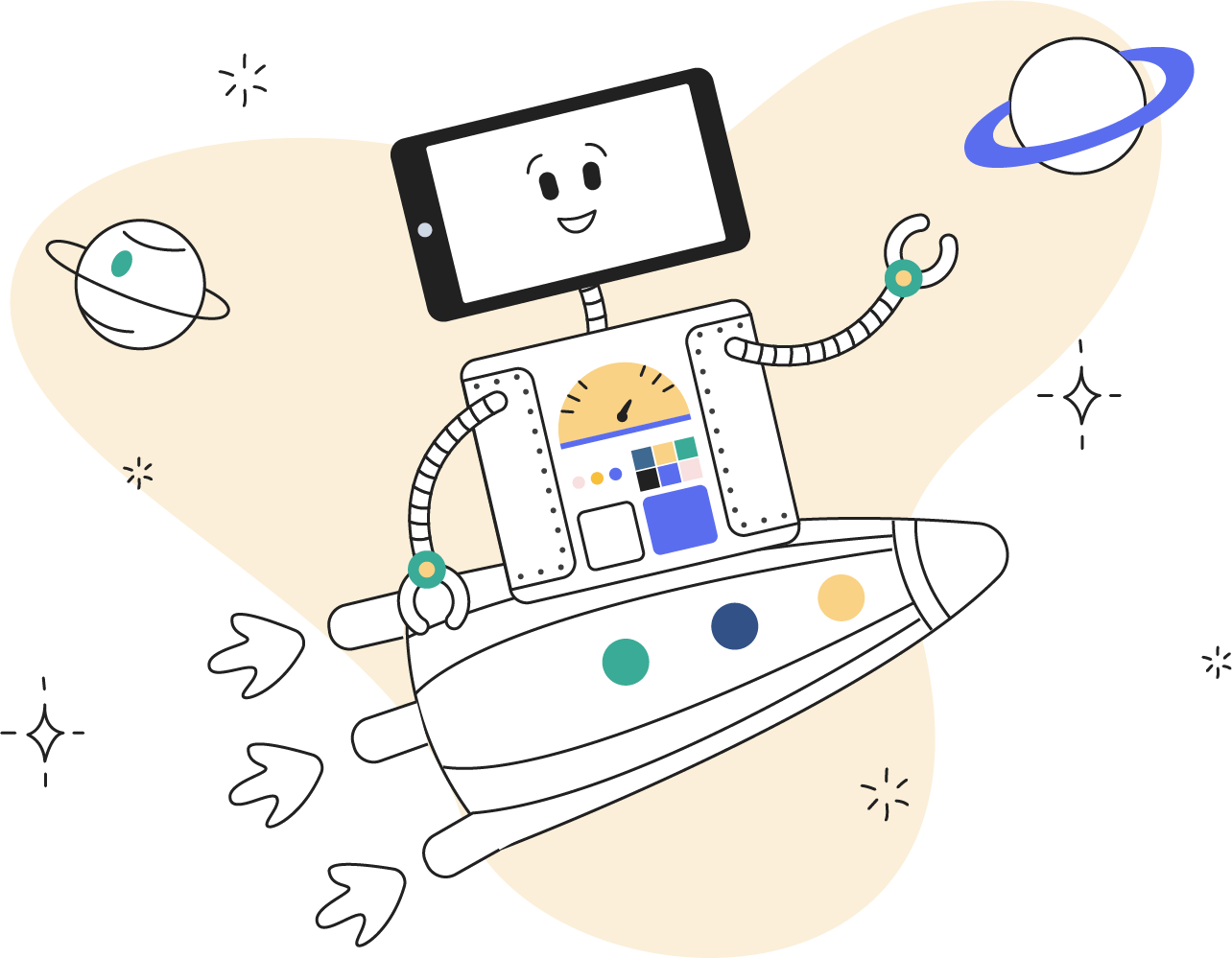 3 disruptive marketing techniques employed by these fearless FinTechs - image shows Artie the Articulate robot on a rocketship