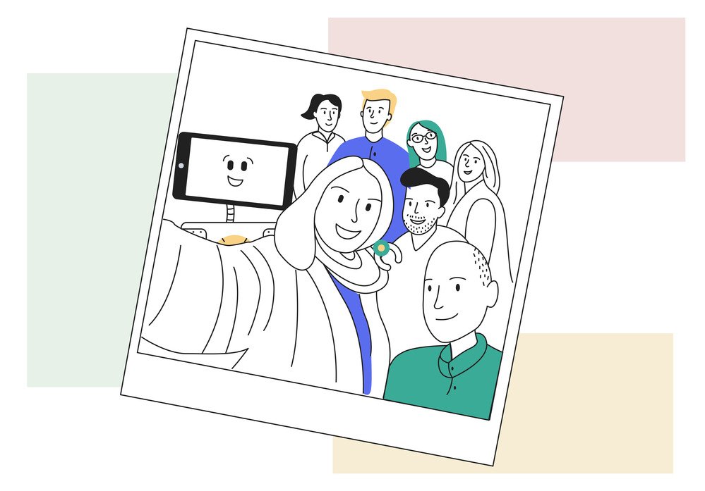 How to create a happy company - illustration of a group selfie