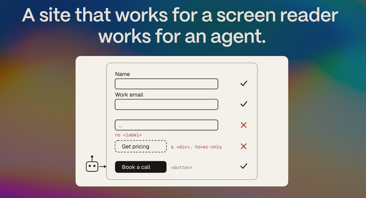 A site that works for a screen reader works for an agent