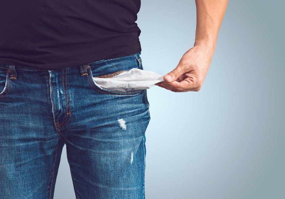 Man with empty pockets