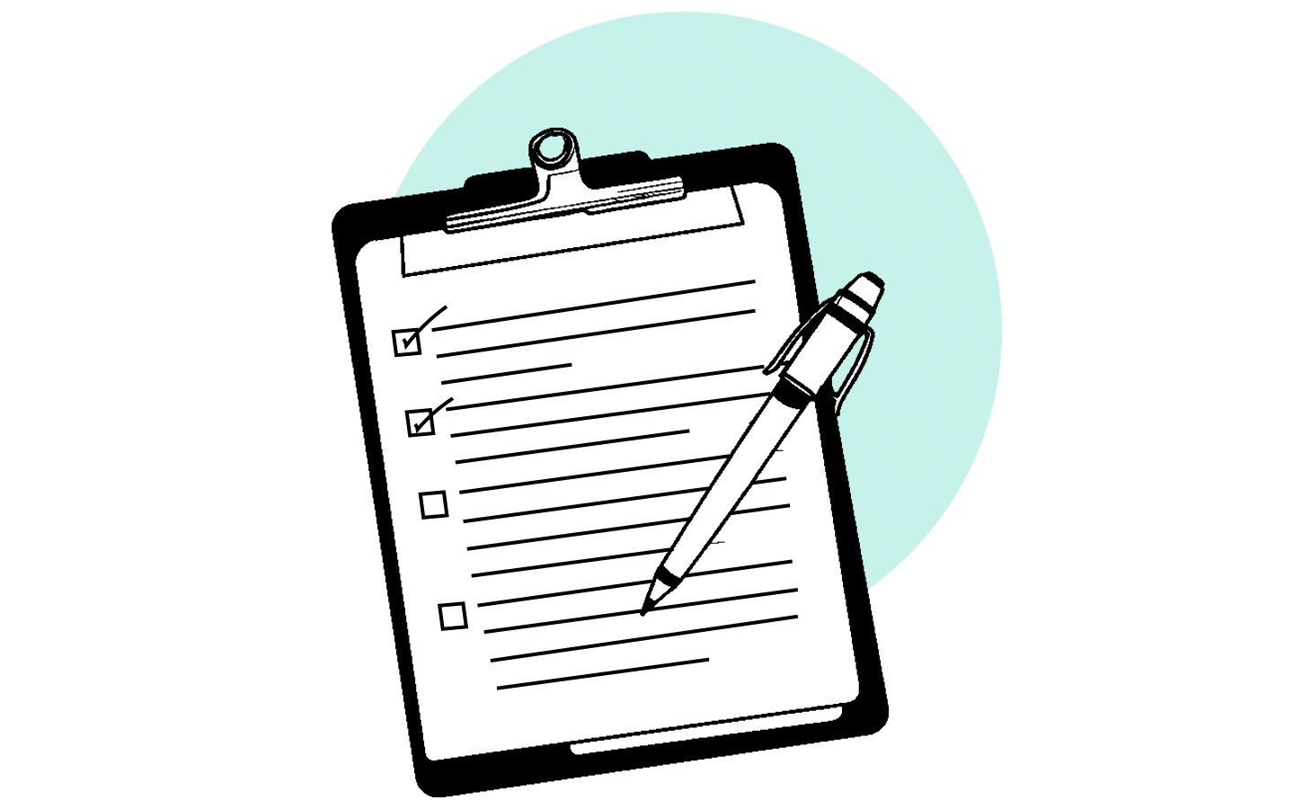 A checklist on a clipboard with a pen - B2B sales templates