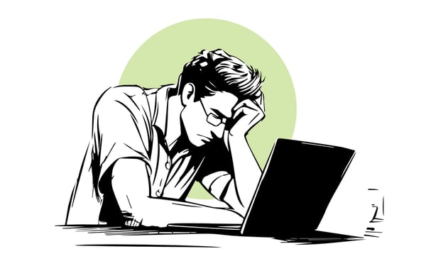 Copywriting jobs - image of a a frustrated writer looking for a job