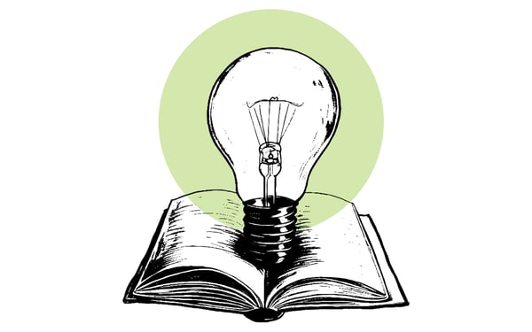 How thought-provoking content reduces friction in the sales cycle - illustration of a lightbulb and an open book