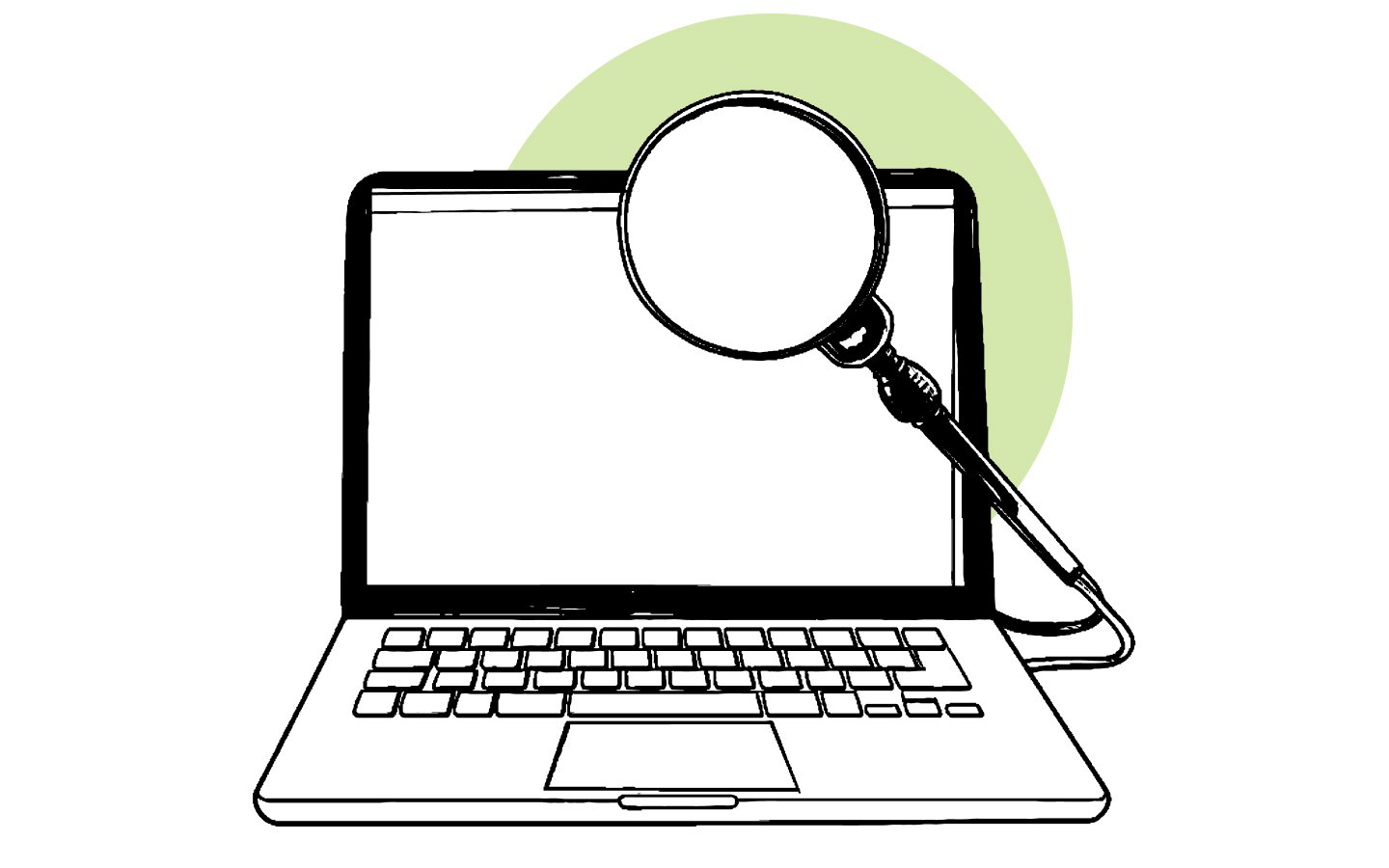 A magnifying glass in front of a laptop screen