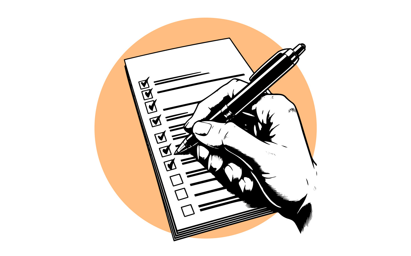 A hand checking items off a list