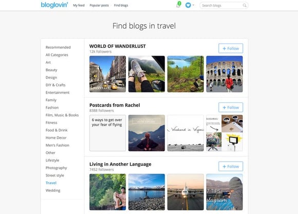 Bloglovin dashboard