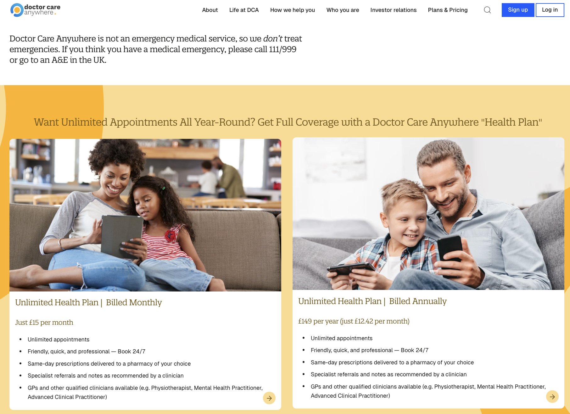Doctor Care Anywhere's pricing page