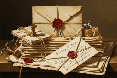 Fine art painting of letters with wax seals