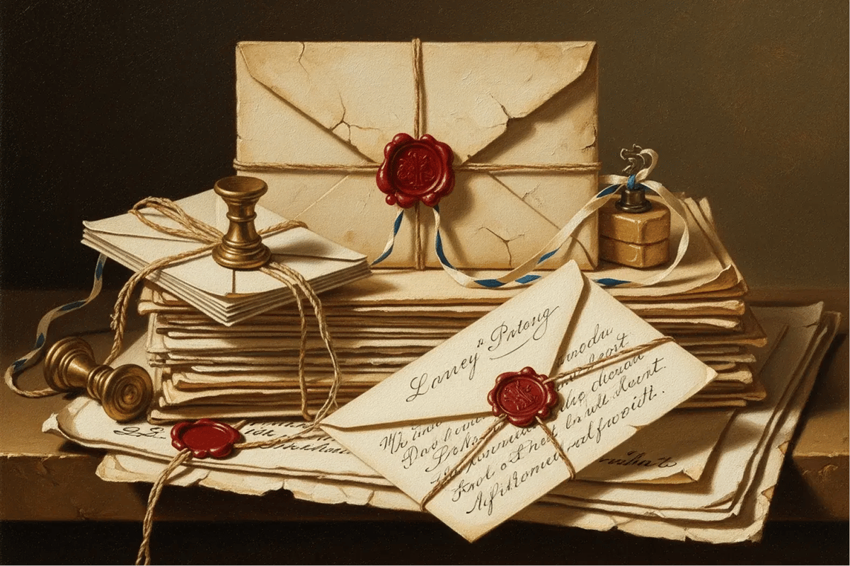 Fine art painting of letters with wax seals