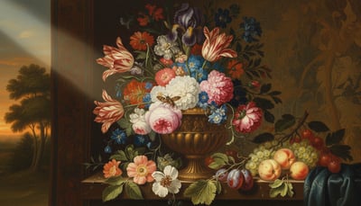 a golden vase full of flowers