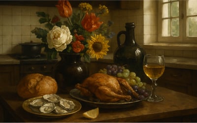 Fine art painting of a feast