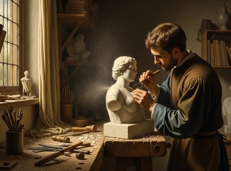 Fine art painting of a sculptor creating a sculpture