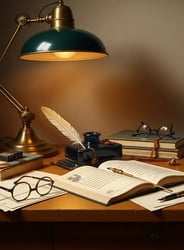 Fine art painting of a desk