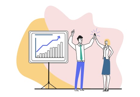 An illustration of a man and woman doing a high five, used for blog 'How we keep the personal touch in our remote sales process'