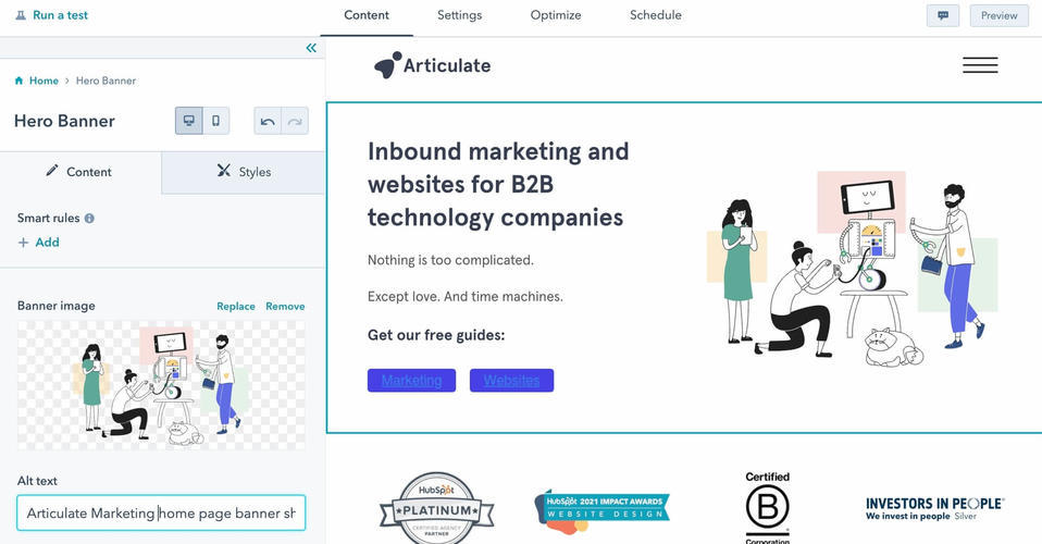 HubSpot over WordPress screenshot from our site in the HubSpot editor