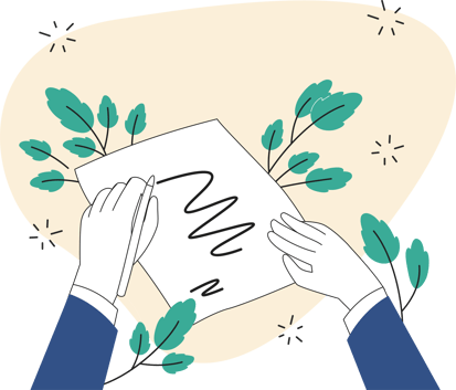 How inbound marketing can help Fintechs to build trust and brand recognition - image of someone drawing brand content with leaves and paper.