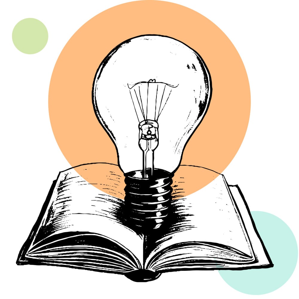A book with a lightbulb within it that is promoting thought leadership