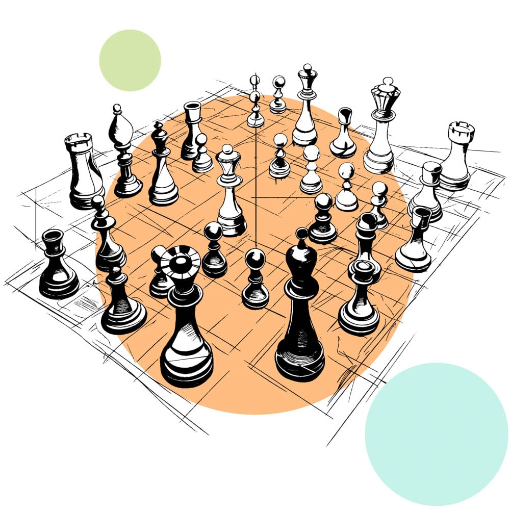 A chessboard with pieces to denote marketing strategy