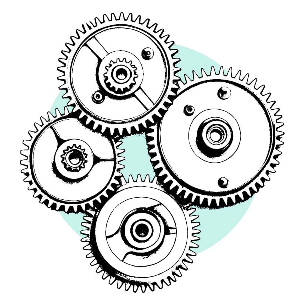 A series of cogs meshed together