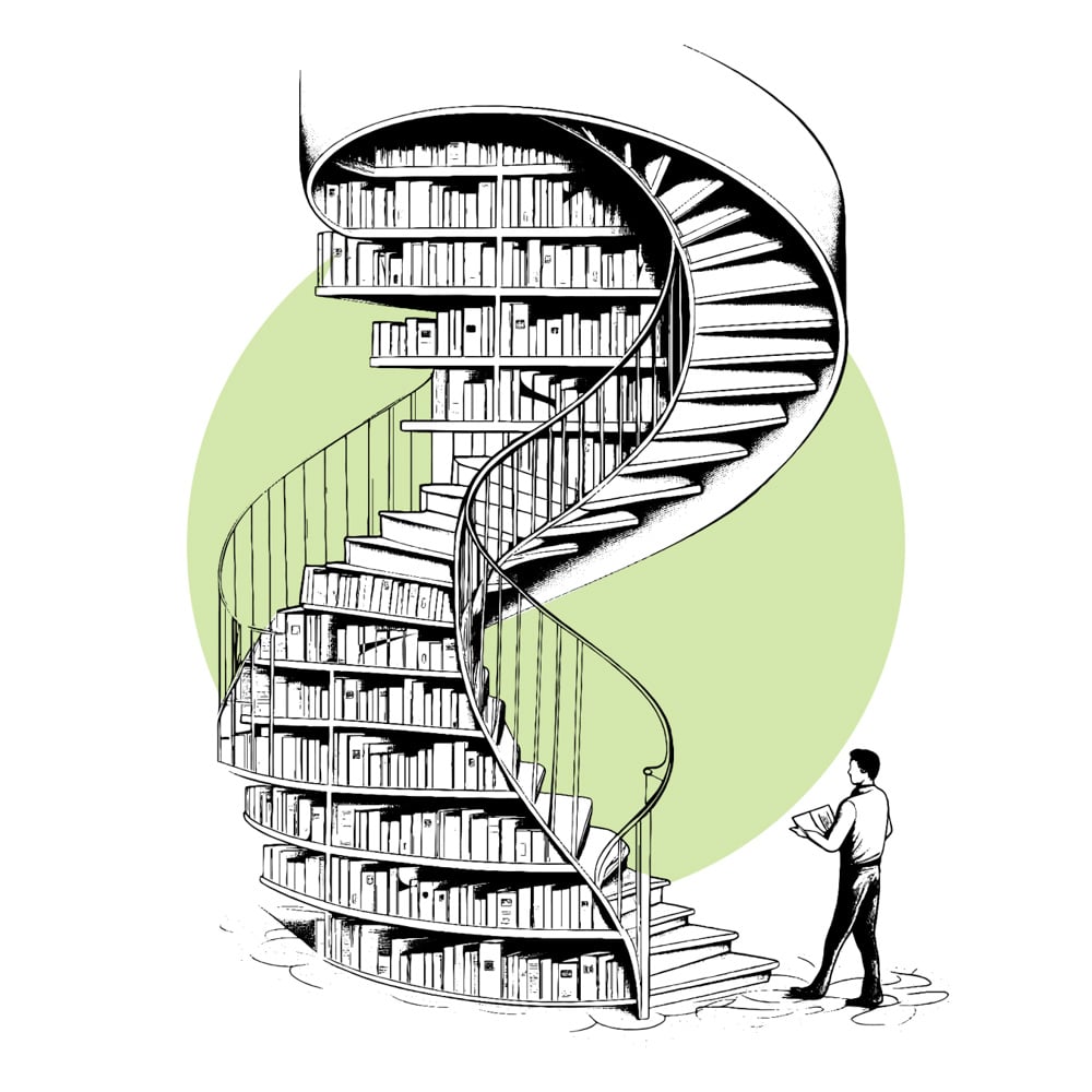 A staircase intergrated with a bookshelf