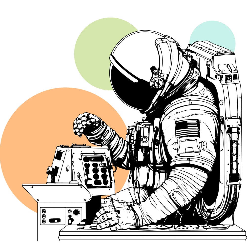 Spaceman fixing a machine