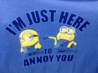 Social media automation: two Minions with the words 'I'm just here to annoy you'