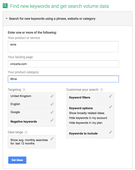 Google Keyword Planner Tool for SEO keyword research