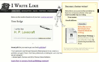 5 fun things for writers to geek out over: a screenshot from IWriteLike showing the user's result - H.P. Lovecraft