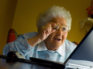 Keep readers interested online - old woman squinting at laptop