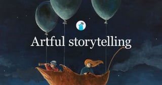 5 fun things for writers to geek out over: a Storybird artwork showing two people sailing on a leaf propelled by balloons