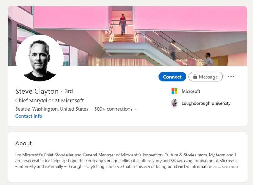 LinkedIn social selling profile 4 - Steve Clayton