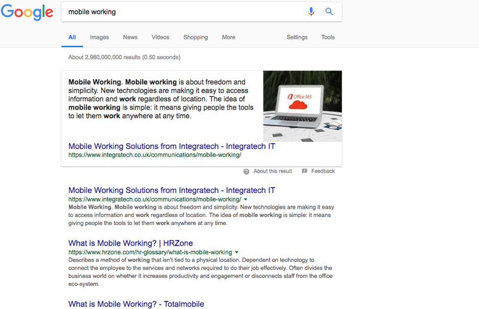Mobile working SERPs