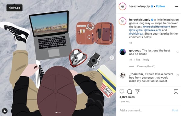 An example of Herschel Supply Co's Instagram engagement with their audience