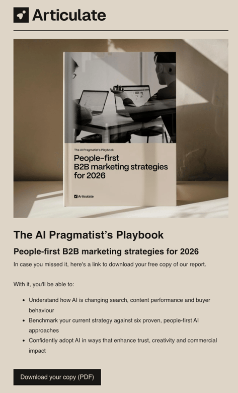 AI Pragmatist Playbook follow-up email