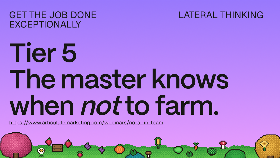Game-inspired title slide: The master knows when not to farm
