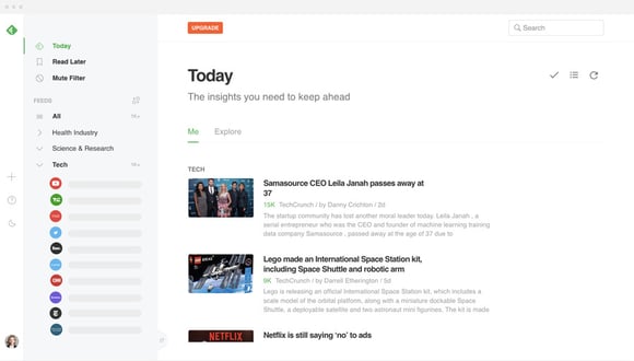 Screenshot of Feedly newsreader Screenshot of Feedly newsreader