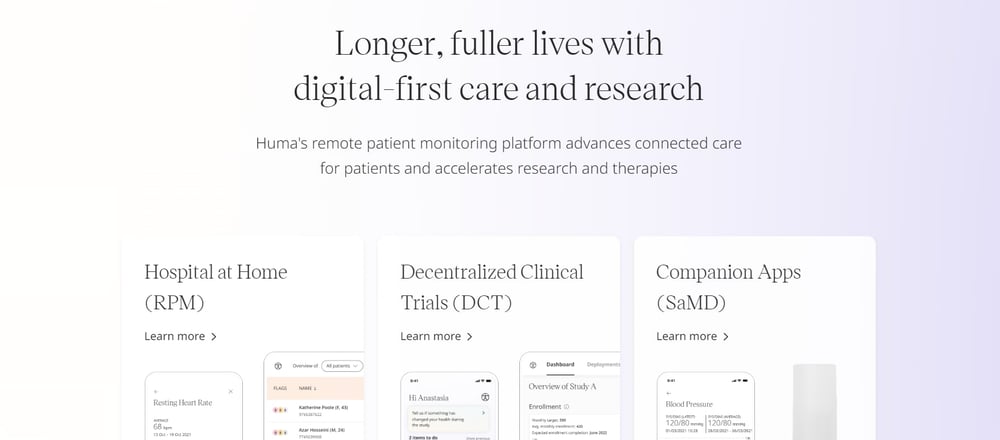 Huma healthtech website homepage