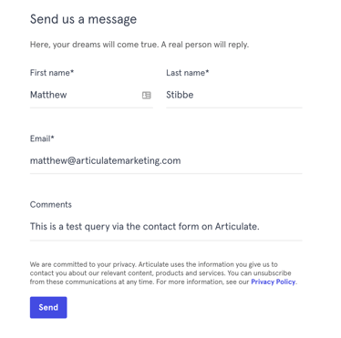 Articulate on-page form