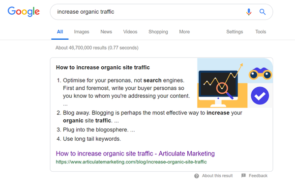 benchmark my blog data analysis for a successful blog Articulate organic site traffic snippet