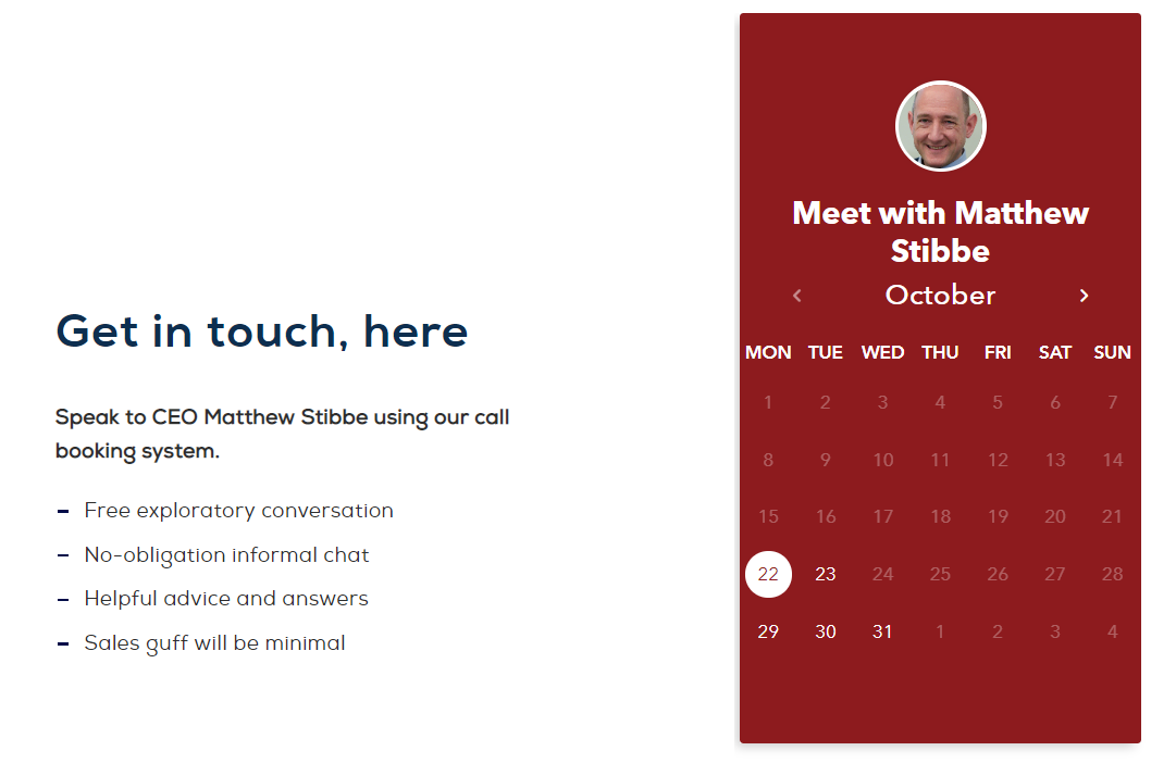 improve contact page design - book a meeting