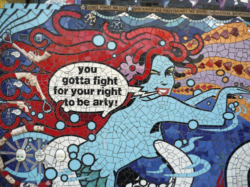 You've got to fight for your right to be arty - says a mermaid in a piece of artwork