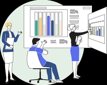 accelerating sales in HubSpot - image shows three people in the sales team looking at HubSpot data
