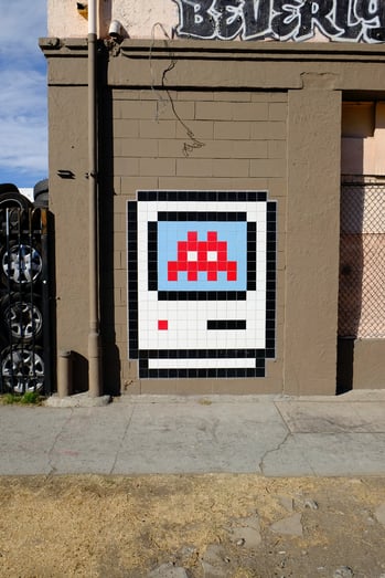 pixelated mural on wall