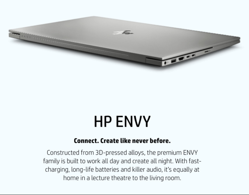 Picture of HP laptop and  bad hype words example