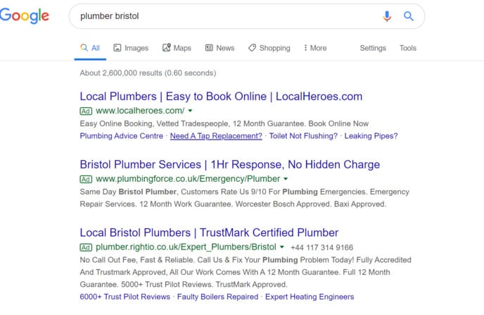google search plumber bristol (retargeting vs. remarketing)