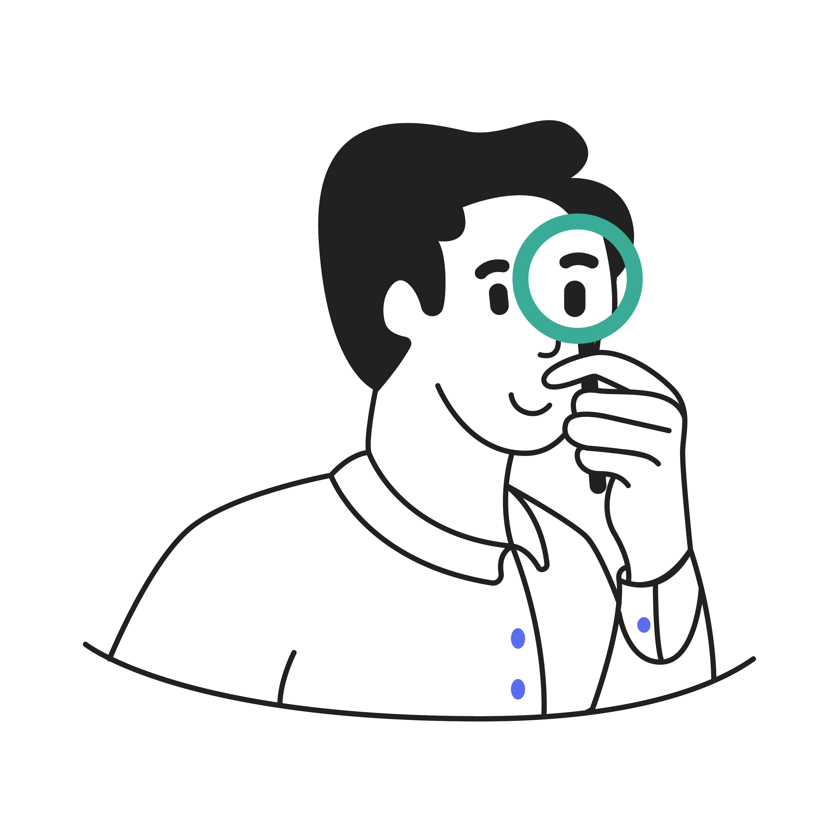 Person looking through a magnifying glass