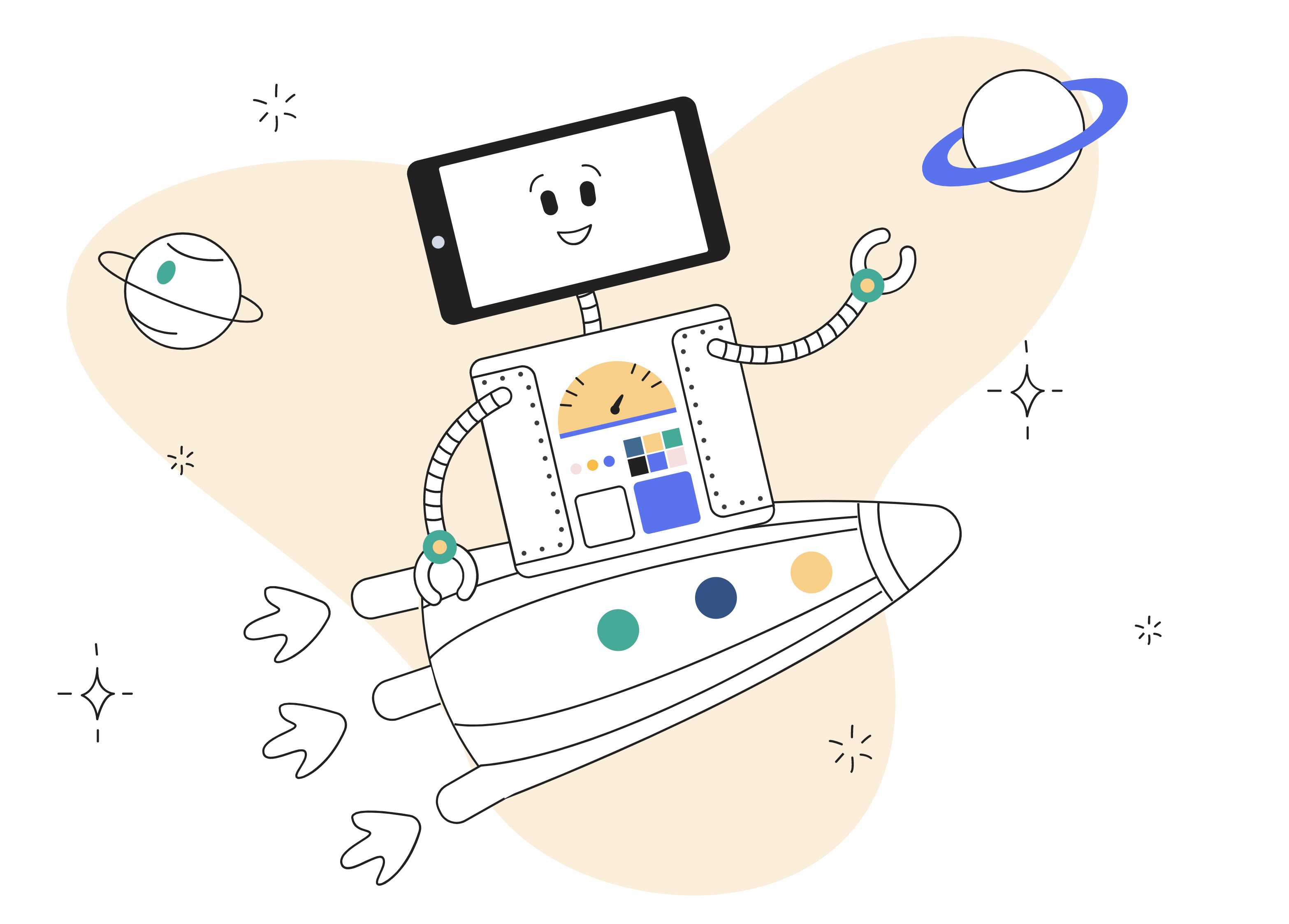 Articulate Marketing illustration of a robot flying towards the right marketing metrics 