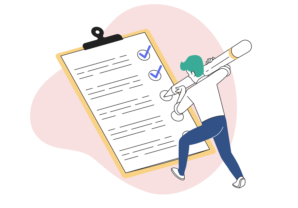 checklist of things you may have missed on your website - man holding giant pencil checking boxes