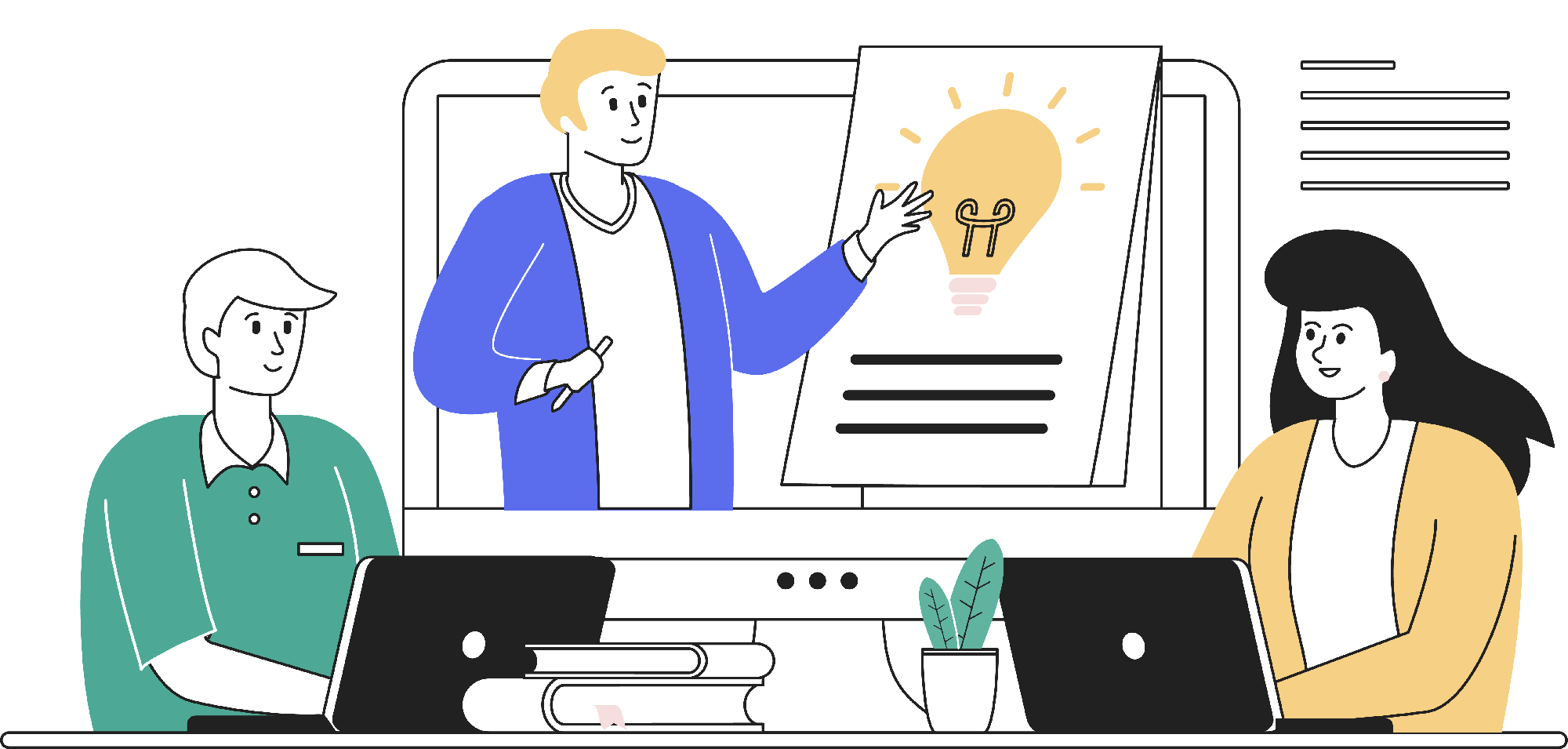 three people brainstorming project, product and business names together