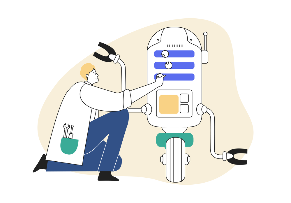 Articulate diagram of a man optimising his website robot
